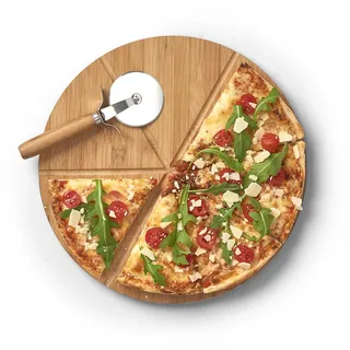 Zeller Pizza-Set, Pizzabrett und Pizzaschneider, Bamboo, 2-teilig, Schneidebrett aus nachhaltigem Bambus, Maße (L x B x H): ca. Ø 32 x 1,5 cm,