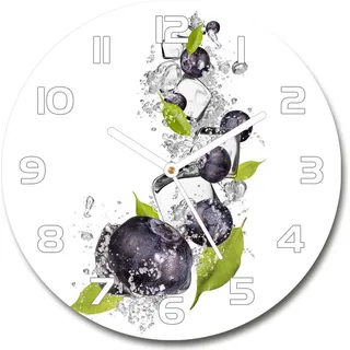 Wanduhr aus Glas 30fi Glasbild Glasuhr Gehärtetes Glas - weisse-zeiger - Blueberries with ice - Schwarz