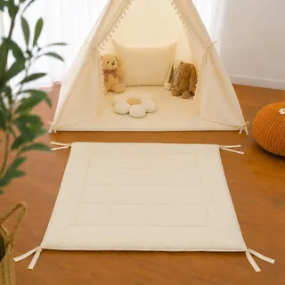 LIONHERZ® Tipi Decke mit Bändern 120x120cm | Spielzelt Matte Kinder | gepolstert & abgesteppt | quadratische Krabbeldecke | Bodenmatte Tipi, Spielhaus, Laufstall & Bällebad | Kinderdecke