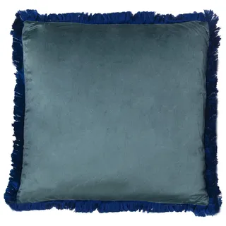 DRW Quadratisches doppelseitiges Kissen aus Samt mit Reißverschluss in Blau und Fransen in Blau, 45 x 45 cm