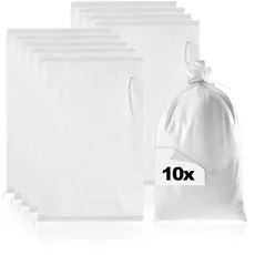 com-four® 10x Sandsack bis 20kg - Premium PP Sack mit Befestigungsband - extrem robuster Gewebesack mit Schnürband - widerstandsfähiger Hochwasser-Schutzsack (weiß - 10 Stück - bis 20kg)