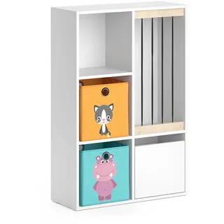 Vicco Kinderregal Luigi Weiß 29.2 x 107.8 cm mit 2 Faltboxen opt.1 , Weiß, Orange , Holzwerkstoff , 5 Fächer , Rechteckig , 29.2x107.8x72 cm , Babymöbel & Kindermöbel, Babyzimmer, Babyregale & Kinderregale