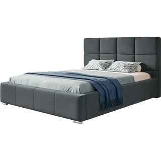 Polsterbett Rom mit Kopfteil, 180x200 cm, Doppelbett mit Bettkasten und Lattenrost aus Holz, Velourstoff, Farbe: Dunkelgrau - Dunkelgrau