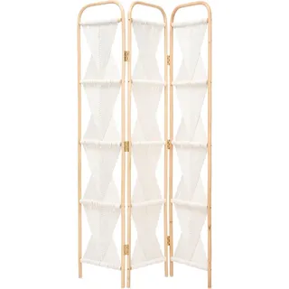 Ambia Home Paravent , Naturfarben, Beige , Holz, Textil , Rattan , vollmassiv , Graphik , 120x170x3 cm , Handmade in Indonesia , Scharniere in beide Richtungen drehbar , Wohnzimmer, Raumteiler, Paravents
