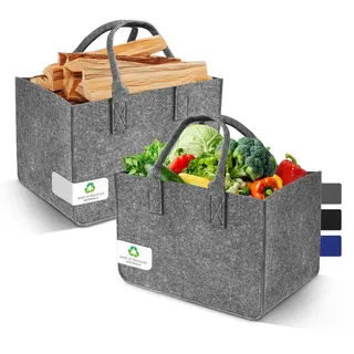 Einkaufskorb Filzkorb 30L Filztasche groß faltbar Einkaufstasche mit Griffen Robuster Tragekorb aus Filz, Shopping Bag, Korbtasche für Einkaufen,Picknick & Haushalt (Mittelgrau & Dunkelgrau, 2 Stück)