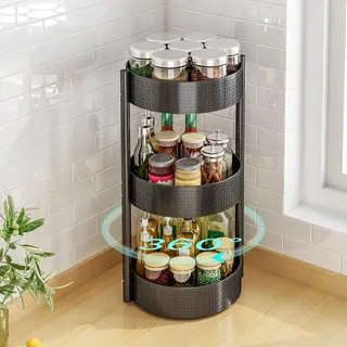 YunNasi Gewürzregal Drehbar Drehteller Organizer Schwarz Küchenregal aus Kohlenstoffstahl Lazy Susan Gewürzrondell Küchen Organizer Gewürzständer für Gewürzgläser, Würzflasche