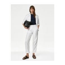 Womens M&S Collection Pure Linen Tapered Trousers - Soft White, Soft White - 24