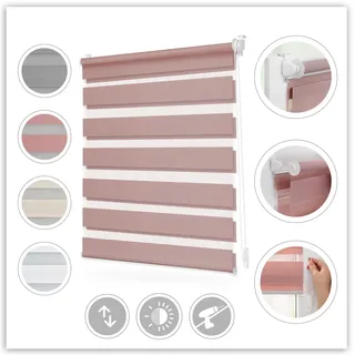 Doppelrollo LICHTBLICK ORIGINAL "Duo-Rollo Klemmfix, ohne Bohren, blickdicht" Gr. 1, rosa (altrosa, weiß), B:45cm H:130cm, Polyester, Rollos, Doppelrollo, einfache Montage des Rollos
