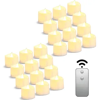 Da by LED-Teelicht, Fernbedienung, elektrisch, blinkend, batteriebetrieben, LED-Kerze, 3,8 x 3,8 cm, für Hochzeit, Party, Halloween, Weihnachten, Heimdekoration, 24 Stück