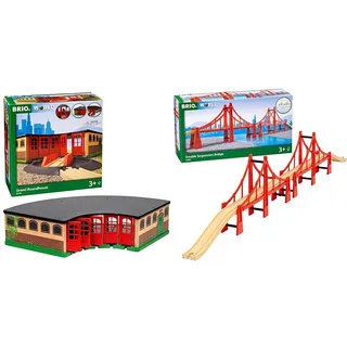BRIO Eisenbahn Großer Ringlokschuppen Mit Drehscheibe & World 33683 - Hängebrücke - Eisenbahnzubehör für die BRIO Holzeisenbahn - Kleinkinderspielzeug empfohlen für Kinder ab 3 Jahren