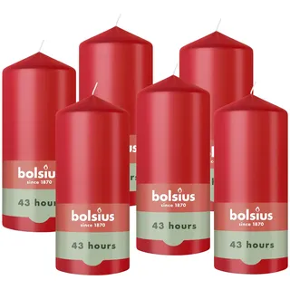 Bolsius – Essentials – glatte Stumpenkerze – Rot – 13 cm – 6 Stück - Dekorative Kerzen – Enthält natürliches Pflanzenwachs – Ohne Palmöl