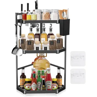 MaxEarn 3 Etagen Verstellbares Eck-Küchenregal, 60cm Extra Großes Arbeitsplatte Gewürzregal, Dreieckiges Wand-Gewürzregal aus Edelstahl, Eckregal Organizer für Küche und Badezimmer