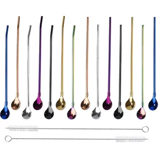 BetterJonny 14PCS 2in1 Edelstahl Strohhalme mit Reinigungsbürste für Cocktails, Kalte Milch, Smoothies und Kalten Kaffee