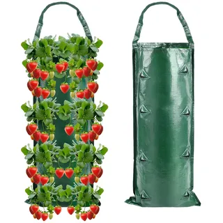 IHLOOTD Erdbeer Pflanzsack 2 Stück Erdbeeren Pflanztasche 8 Löchern Hängend Erdbeer Pflanztaschen Mit Henkeln Erdbeeren Pflanzsäcke Erdbeerpflanzen Pflanzbeutel Hängend für Erdbeere, Kräuter, Gemüse