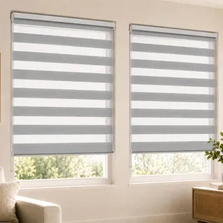 VOUNOT 2er Set Doppelrollo klemmfix ohne Bohren, Duo Rollo Klemmrollo für Fenster und Tür, lichtdurchlässig & verdunkelnd Fensterrollo, 100x150cm, Grau