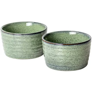 UNICASA Soufflé Förmchen 2er Set Backofenfest -240ml, Souffleförmchen Porzellan Pastetenform, Creme Brulee Schälchen aus Keramik, Dessertschale, Förmchen Muffins (Reaktionsglasur, Grün)