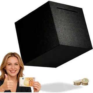 Spardose Nicht zu Öffnen, Spardose Schwarz Edelstahl, 12 x 12 cm Sparbox Metall ohne Öffnung, Money Box Edelstahl Safe Sparbüchsen für Scheine und Münzen, Spardose aus Stahl für Erwachsene und Kinder