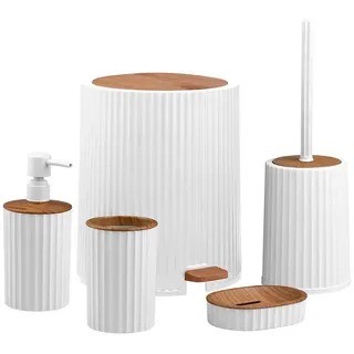 Novel Bad-Accessoire-Set , Braun, Weiß , Kunststoff , 5-teilig , Uni , 5  l , Bsci , Seifenspender mit Kunststoffpumpe , Badaccessoires, Seifenspender