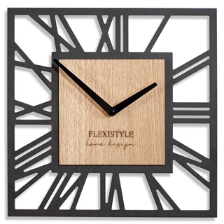 FLEXISTYLE Wanduhr ohne tickgeräusche modern LOFT Piccolo Square 30cm Wohnzimmer Badezimmer (Schwarz Eiche)