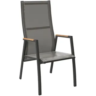 Ambia Garden Gartenstuhl , Anthrazit, Dunkelgrau , Holz, Metall, Textil , Teakholz , massiv , Flachrohr , 57x109.5x72 cm , Holzmöbel, Sitzgelegenheiten Holz, Gartensessel Holz