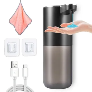 Carehabi Elektrischer Seifenspender Automatisch Schwarz, Wandmontierbarer 400ml Automatischer Seifenspender, No Touch Automatic Soap Dispenser für Wäscherei, Bad, Küche, Toilette (Inklusive 1 Rag)