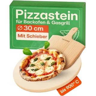 Praknu Pizzastein für Backofen & Gasgrill inkl. Pizzasschieber - Pizzastein aus Cordierit für knusprigen Pizzaboden wie vom Italiener - bis 900 °C
