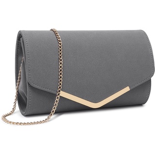 Miss Lulu Damen Umschlag Clutch Elegant Abendtasche Brauttasche Umschlag Clutch Tasche Handtasche mit Kette für Hochzeit Party Prom (Grau)