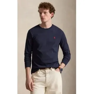 Polo Ralph Lauren für Herren. 710671468024 Marine Custom Slim Fit Jersey-T-Shirt (XL), Lässig, Baumwolle, Langarm