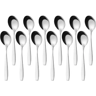 GRÄWE Kaffeelöffel, 12 Stück, Teelöffel, Edelstahl, moderner Dessertlöffel, Zuckerlöffel, 12er Set kleine Löffel, hochglanzpoliert, spülmaschinengeeignet, Serie Königstein