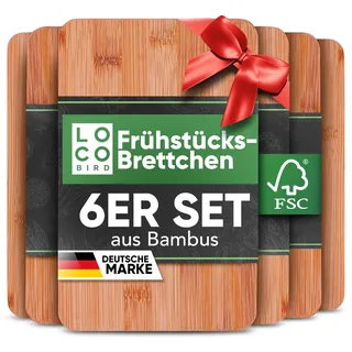 Loco Bird Frühstücksbrettchen Holz 6Set - Schneidebrett Holz 22x14cm - Brettchen aus Bambus für Gravur - Holzbrett Küche, Robustes Brotzeitbrett, Schneidebretter klein, Jausenbrett, cutting board