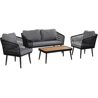 Gartenmöbel Set Sitzgruppe Rope Essgruppe Outdoor Gartenbank Gartentisch Schwarz - Schwarz, Grau
