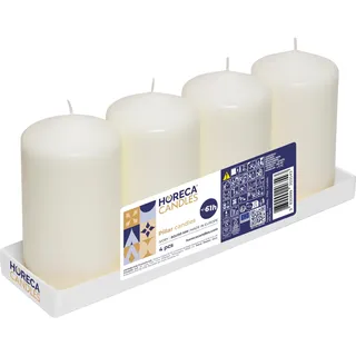Horeca Candles - Stumpenkerzen - Elfenbein - Ø 8 x 15 cm - 4er Set Blockkerzen - Lange Brenndauer 60 Stunden - Ohne Duft - Kerzen für Haushalt, Feiern und Gastronomie