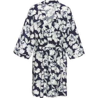 Kimono LASCANA, Damen, Gr. 36/38, blau (blau, gemustert), Baumwoll-Mix, gemustert, Kurzform, Hausmäntel Kimono, mit schönem Blumenmuster