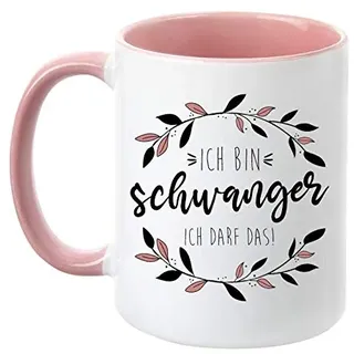 TassenTicker - "Ich bin schwanger ich darf das - beidseitig bedruckt - Tasse - Geschenkidee - Geschenk - werdende Mama- schwangere Frau - Schwangerschaft - Kaffeetasse (Rosa)