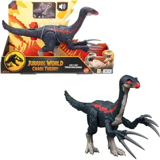 Mattel Jurassic World Therizinosaurus Dinosaurier-Actionfigur, Attacke und Brüllgeräusche, 25 cm, Mehrfarbig