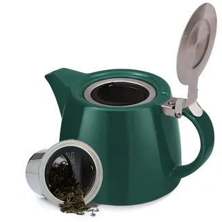 VAHDAM, Teekanne Aus Porzellan - Dunkelgrün (500 Ml) Handgefertigte Teekanne Mit Teesieb | Blühende Und Lose Blatt Teezubereiter Set Geschenke | Tee Geschenkset Für Teeliebhaber