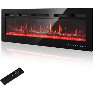 PURFINO 50"/127cm Elektrokamin Wandkamin - Einstellbare 12 Farben LED Flamme & Knistereffekt, 900W/1500W Elektro Kamin mit Heizung und 15-30°C Thermostat, Intuitiver Touchscreen & Fernbedienung