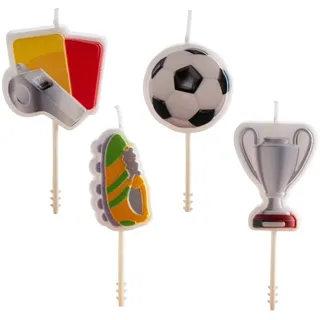 Dekora Geburtstagskerzen mit Fußballmotiven, 8 cm, 4 einzigartige Modelle, Pfeife, Tasse, Fußball, Ball, Stiefel, perfekte Dekoration für Fußball-Fans