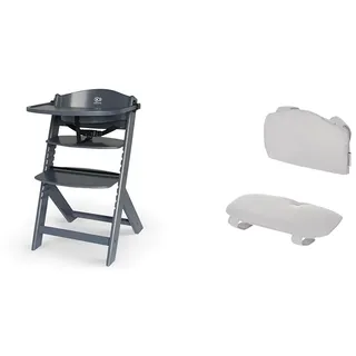 Kinderkraft Kinderhochstuhl aus Holz ENOCK 3 in 1, Niedriger Stuhl, Babystuhl, Abnehmbare Schutzbügel und Gurt, Rückenlehnenverstellung, ab 6 Monaten bis 10 Jahre, Vollgrau + ENOCK Hochstuhlkissen