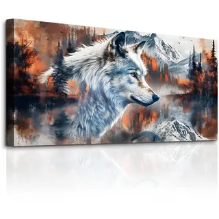 MHARTK66 ästhetische Bilder Wohnzimmer Berg Landschaft Gemälde 50x100 cm | timberwolf-muster, kunstoptik, hd-druck, großformat, leicht hängbar, rasch montiert, elegante wanddeko, ideale geschenkidee