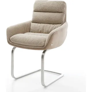 DELIFE Freischwinger Abelia-Flex mit Armlehnen Materialmix Schlamm Freischwinger flach Edelstahl - Braun, Beige