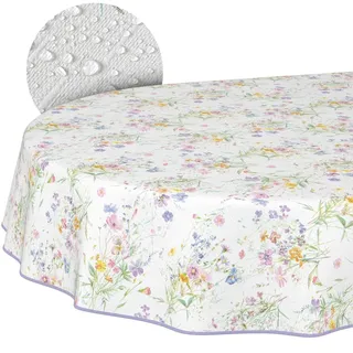 Wachstuchtischdecke Tischdecke abwaschbar Wachstischdecke pflegeleicht wasserabweisend Lotuseffekt Outdoor Wachstuch Frühling Gartentischdecke Blüten Oval 220 x 140 cm mit Saum (Eingefasst)