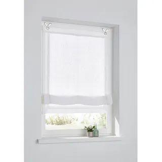Kutti Raffrollo "Hedda" mit Hakenaufhängung ohne Bohren freihängend mit Fensterhaken, 100 % Leinen, mit Hohlsaum, halbtransparent, weiß