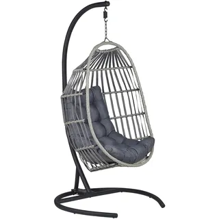 Beliani Hängesessel Grau Rattan mit schwarzem Gestell inkl. Kissen Outdoor Indoor Modern Boho Stil Garten Wohnzimmer Terrasse - Grau