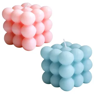 NICAVKIT 2 stück Bubble Kerze Candle, Deko Kerze aus Soja Bienenwachs, natürlich und wohlriechend Handmade Kerzen-Rosa und Blau