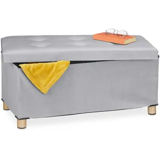Relaxdays Sitzbank Samt Hellgrau 34 x 76 x 38 cm