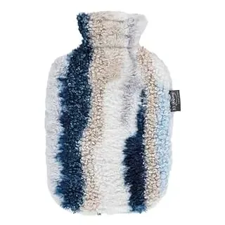 Fashy Wärmflasche mit Flauschbezug in Mamoroptik, blau, 2,0 L