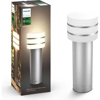 Philips Hue White Tuar Outdoor Sockelleuchte silber, Intelligente Sockel-/Pfostenbeleuchtung, Bluetooth/Zigbee, Edelstahl, LED, Aluminium, E27 - Silber