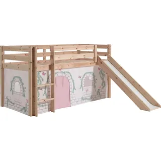 Vipack Hochbett »Pino, Spielbett massiv Kiefer, stabil gebaut, 3 Korpusfarben zur Wahl« inkl. Rolllattenrost, Leiter und Absturzschutz, mit oder ohne Rutsche, Textil-Set "Astronaut", inkl. Vorhang, mit oder ohne Tunnel, beige