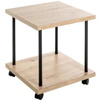 HAKU Beistelltisch auf Rollen Eiche hell schwarz MDF Platte Metallgestell Servierwagen rollbar - Maße: B 40 x H 45 x T 40 cm Style: Modern